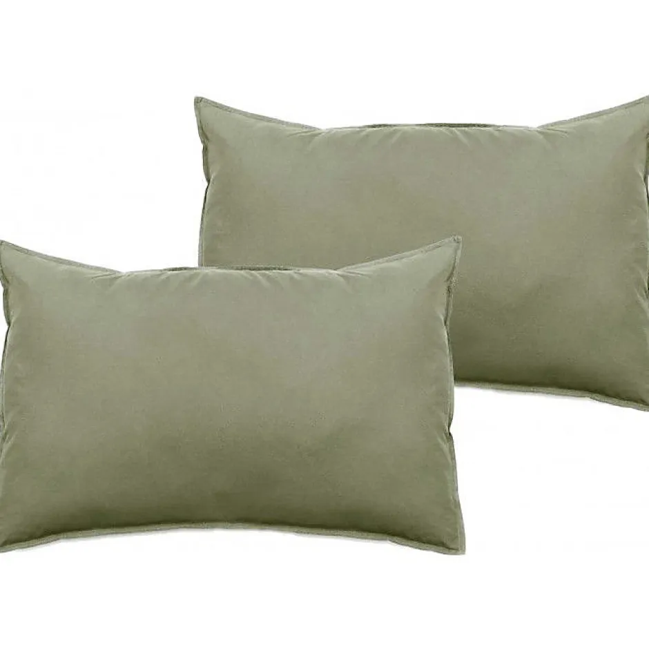 Vent Du Sud Lot de 2 taies d'oreiller Palace pur coton teint lavé 63 fils/cm² - Palace Sauge - Lot de 2 taies d'oreiller 50 x 70 c