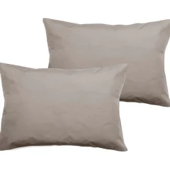 Vent Du Sud Lot de 2 taies d'oreiller percale pur coton peigné longues fibres 80 fils/cm² - Lin - Lot de 2 taies d'oreiller 50 x 7