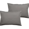 Vent Du Sud Lot de 2 taies d'oreiller percale pur coton peigné longues fibres 80 fils/cm² - Cendre - Lot de 2 taies d'oreiller 50