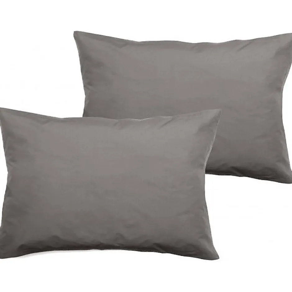 Vent Du Sud Lot de 2 taies d'oreiller percale pur coton peigné longues fibres 80 fils/cm² - Cendre - Lot de 2 taies d'oreiller 50