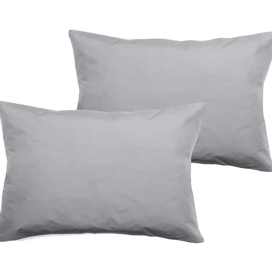 Vent Du Sud Lot de 2 taies d'oreiller percale pur coton peigné longues fibres 80 fils/cm² - Perle - Lot de 2 taies d'oreiller 50 x