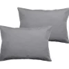 Vent Du Sud Lot de 2 taies d'oreiller percale pur coton peigné longues fibres 80 fils/cm² - Acier - Lot de 2 taies d'oreiller 50 x Sale