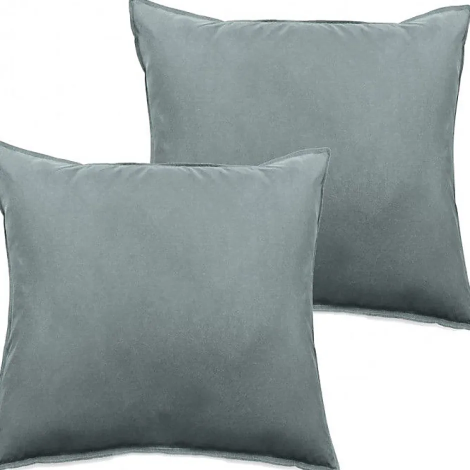 Vent Du Sud Lot de 2 taies d'oreiller Palace pur coton teint lavé 63 fils/cm² - Palace Lichen - Lot de 2 taies d'oreiller 65 x 65