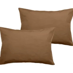 Vent Du Sud Lot de 2 taies d'oreiller percale pur coton peigné longues fibres 80 fils/cm² - Cognac - Lot de 2 taies d'oreiller 50 Hot