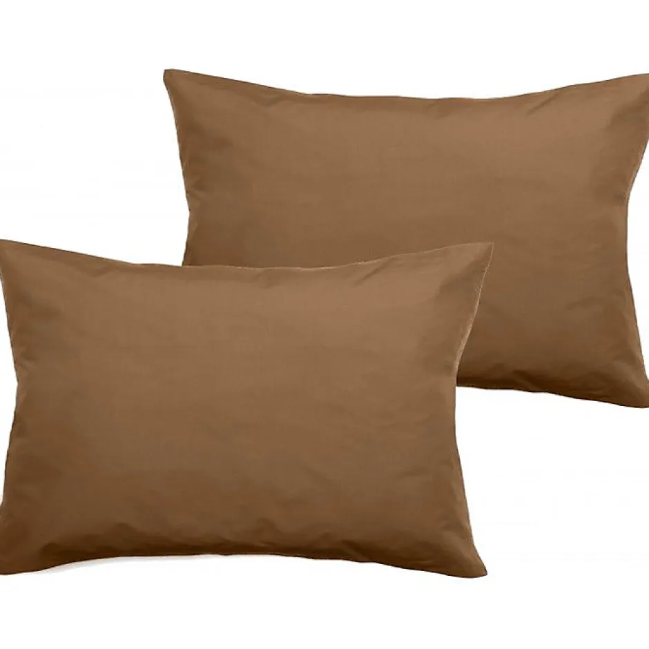 Vent Du Sud Lot de 2 taies d'oreiller percale pur coton peigné longues fibres 80 fils/cm² - Cognac - Lot de 2 taies d'oreiller 50 Hot
