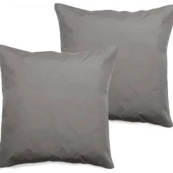 Vent Du Sud Lot de 2 taies d'oreiller percale pur coton peigné longues fibres 80 fils/cm² - Cendre - Lot de 2 taies d'oreiller 65