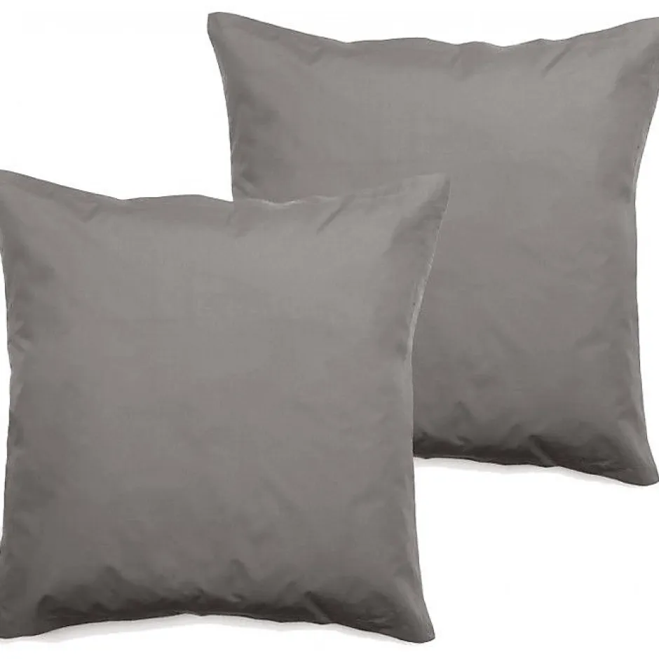 Vent Du Sud Lot de 2 taies d'oreiller percale pur coton peigné longues fibres 80 fils/cm² - Cendre - Lot de 2 taies d'oreiller 65
