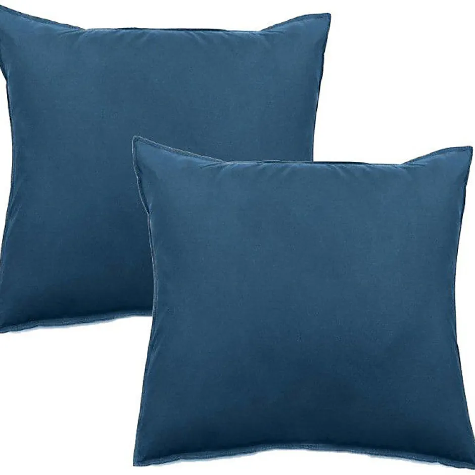 Vent Du Sud Lot de 2 taies d'oreiller Palace pur coton teint lavé 63 fils/cm² - Palace Marine - Lot de 2 taies d'oreiller 65 x 65 Online