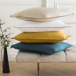 Future Home Lot de 2 taies d'oreiller unies en coton finition bourdon 50x70cm