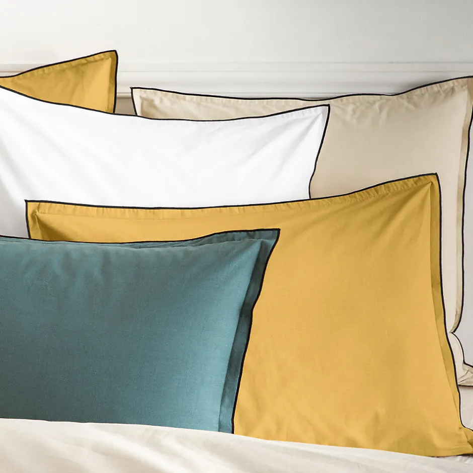 Future Home Lot de 2 taies d'oreiller unies en coton finition bourdon 65x65cm
