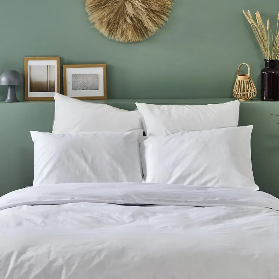 Bleu Calin Lot de 2 Taies d'oreiller unies 50x75cm PERCALE BLANC