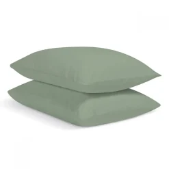 Bleu Calin Lot de 2 Taies d'oreiller unies 65x65cm PERCALE SAUGE Online