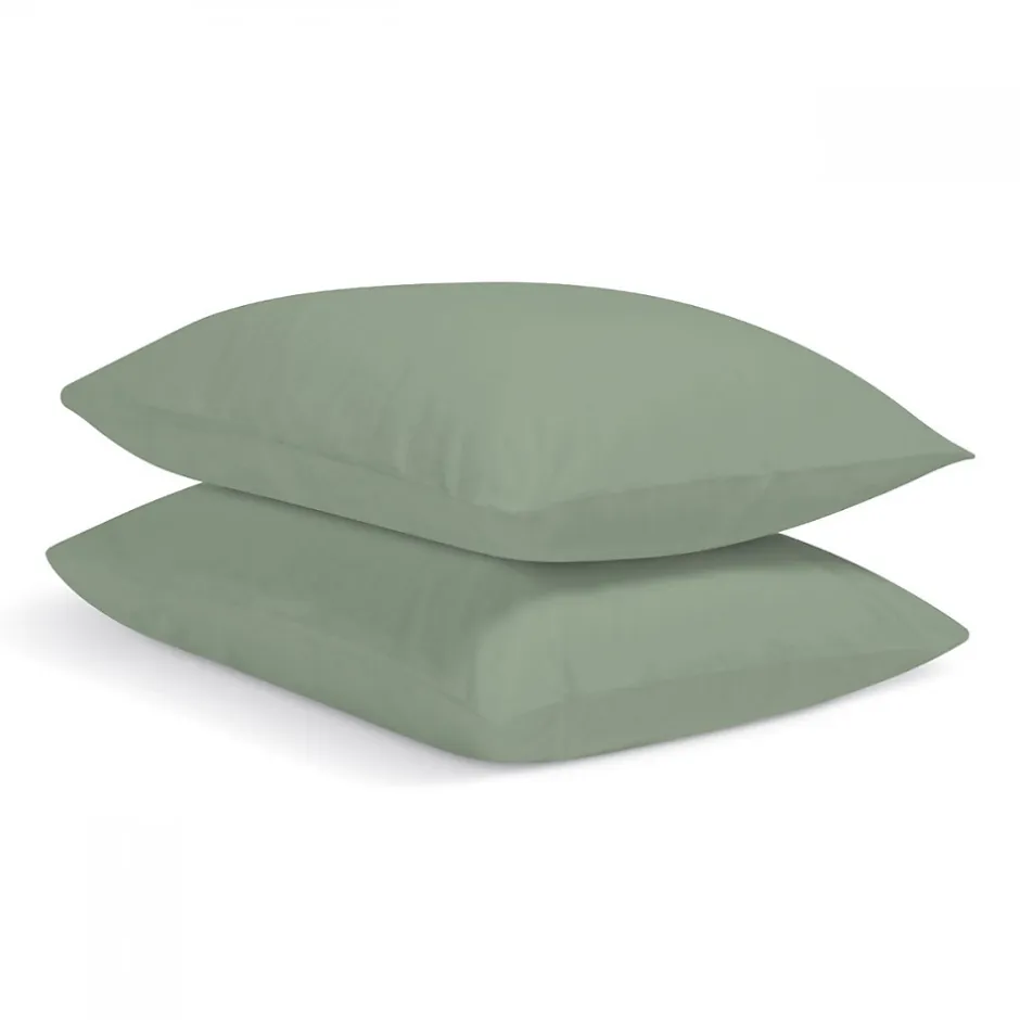 Bleu Calin Lot de 2 Taies d'oreiller unies 65x65cm PERCALE SAUGE Online