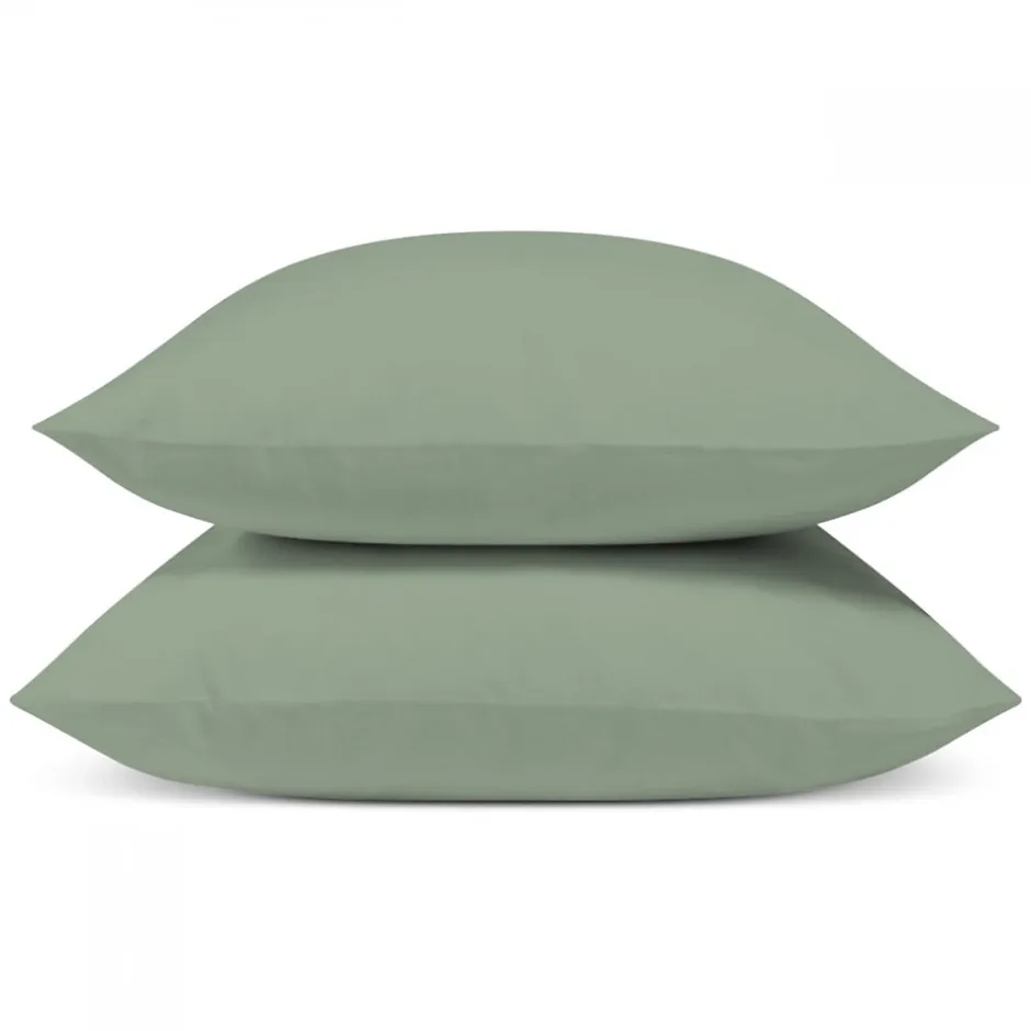 Bleu Calin Lot de 2 Taies d'oreiller unies 65x65cm PERCALE SAUGE Online