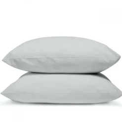 Bleu Calin Lot de 2 Taies d'oreiller unies 50x75cm PERCALE GRIS CLAIR