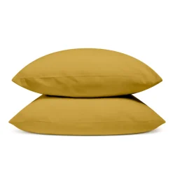 Bleu Calin Lot de 2 Taies d'oreiller unies 50x75cm PERCALE MOUTARDE