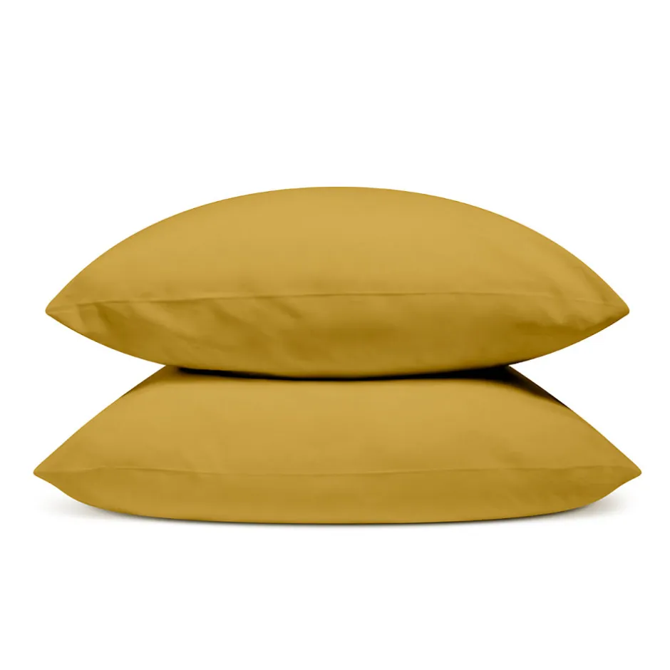 Bleu Calin Lot de 2 Taies d'oreiller unies 50x75cm PERCALE MOUTARDE