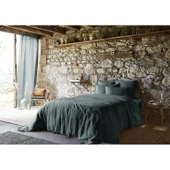 Meubletmoi Lot de 2 taies d'oreillers 50 x 70 cm en lin lavé bleu - LUISA New