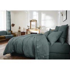 Meubletmoi Lot de 2 taies d'oreillers 50 x 70 cm en lin lavé bleu - LUISA New