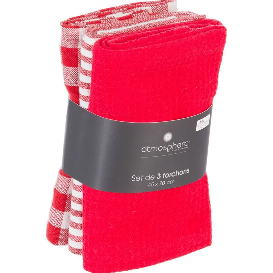 Atmosphera Créateur D'Intérieur Lot de 3 torchons en coton 45x70 - Gris- Atmosphera New