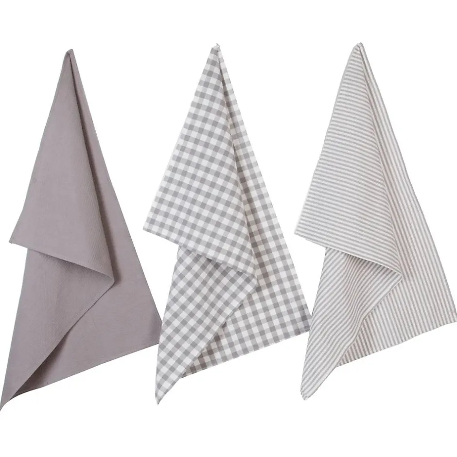 Atmosphera Créateur D'Intérieur Lot de 3 torchons en coton 45x70 - Gris- Atmosphera New