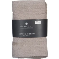 Atmosphera Créateur D'Intérieur Lot de 3 torchons en coton 45x70 - Gris- Atmosphera New