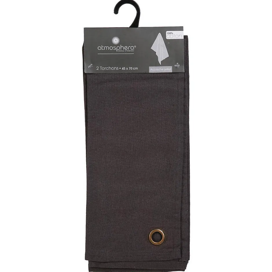 Atmosphera Créateur D'Intérieur Lot de 2 torchons imprimés - coton - gris foncé - 45x70 cm - Atmosphera Outlet