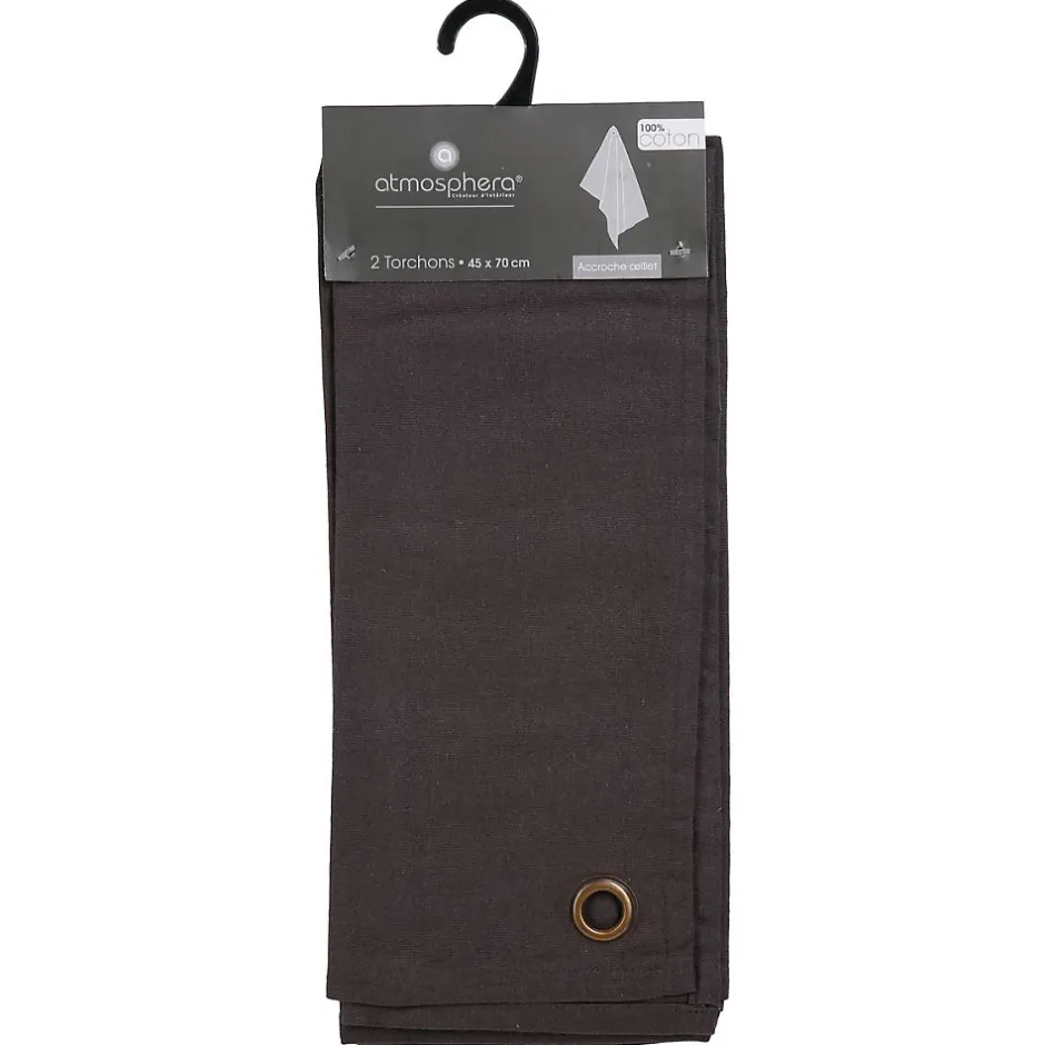 Atmosphera Créateur D'Intérieur Lot de 2 torchons imprimés - coton - gris foncé - 45x70 cm - Atmosphera Outlet