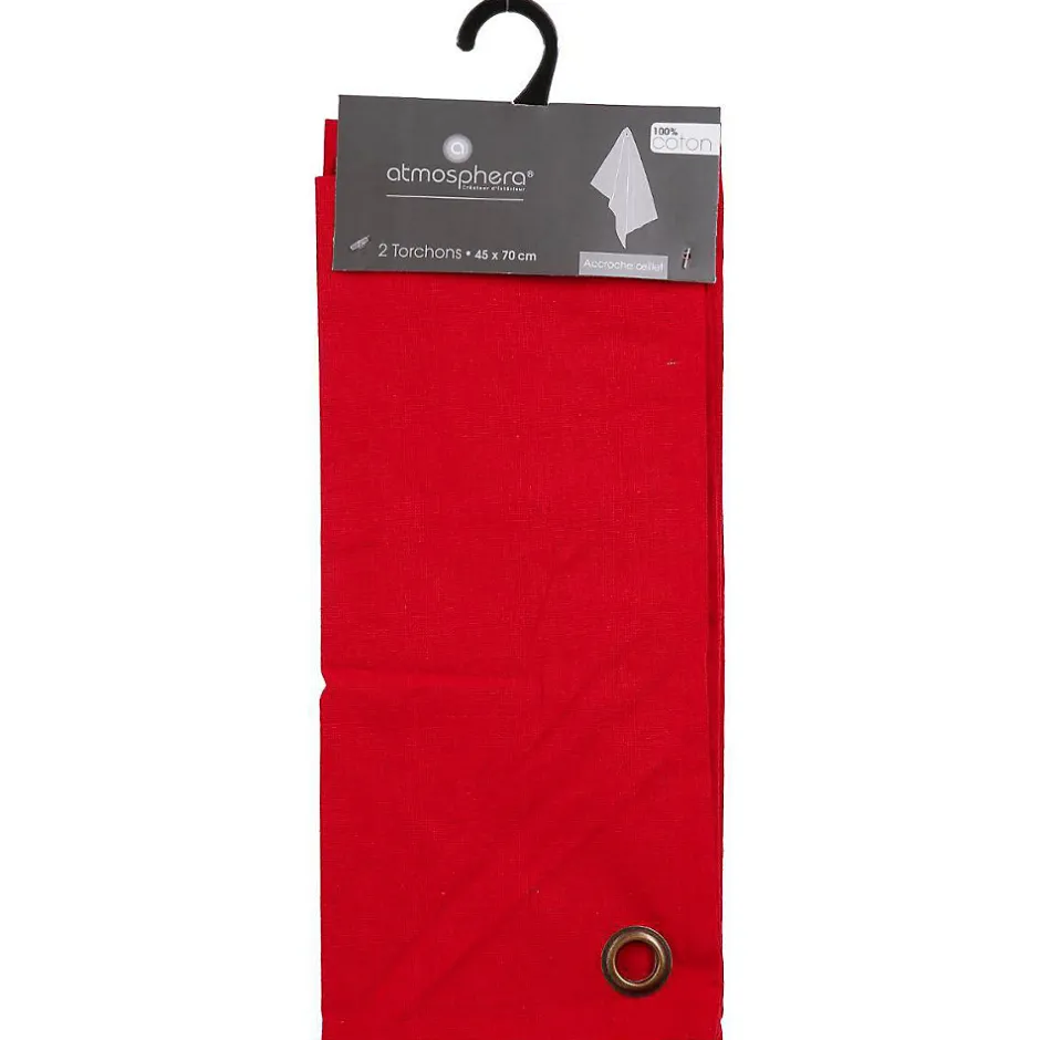 Atmosphera Créateur D'Intérieur Lot de 2 torchons imprimés - coton - rouge - 45x70 cm - Atmosphera