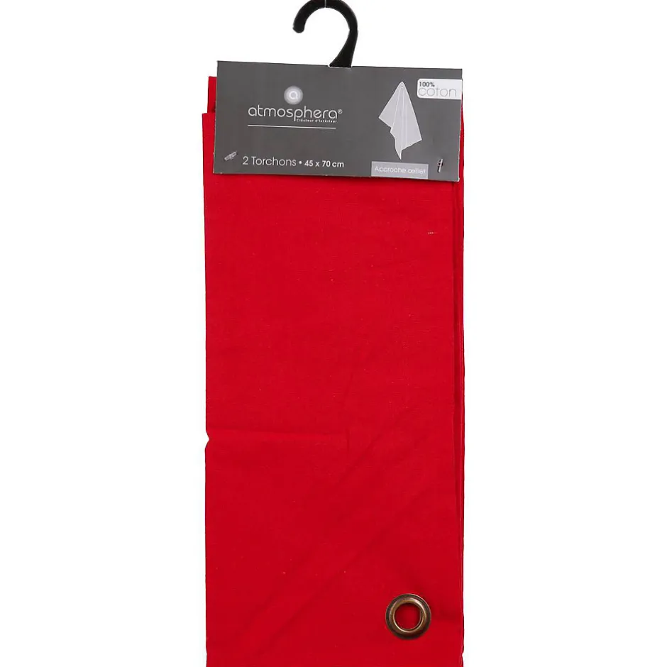 Atmosphera Créateur D'Intérieur Lot de 2 torchons imprimés - coton - rouge - 45x70 cm - Atmosphera