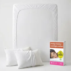 Sweetnight Lot Protège-Matelas 140x190 + 2 Protège-Oreillers 65x65 - Bouclette Éponge Coton Absorbante