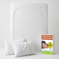 Sweetnight Lot Protège-Matelas 160x200 + 2 Protège-Oreillers 65x65 - Bouclette Éponge Coton Absorbante