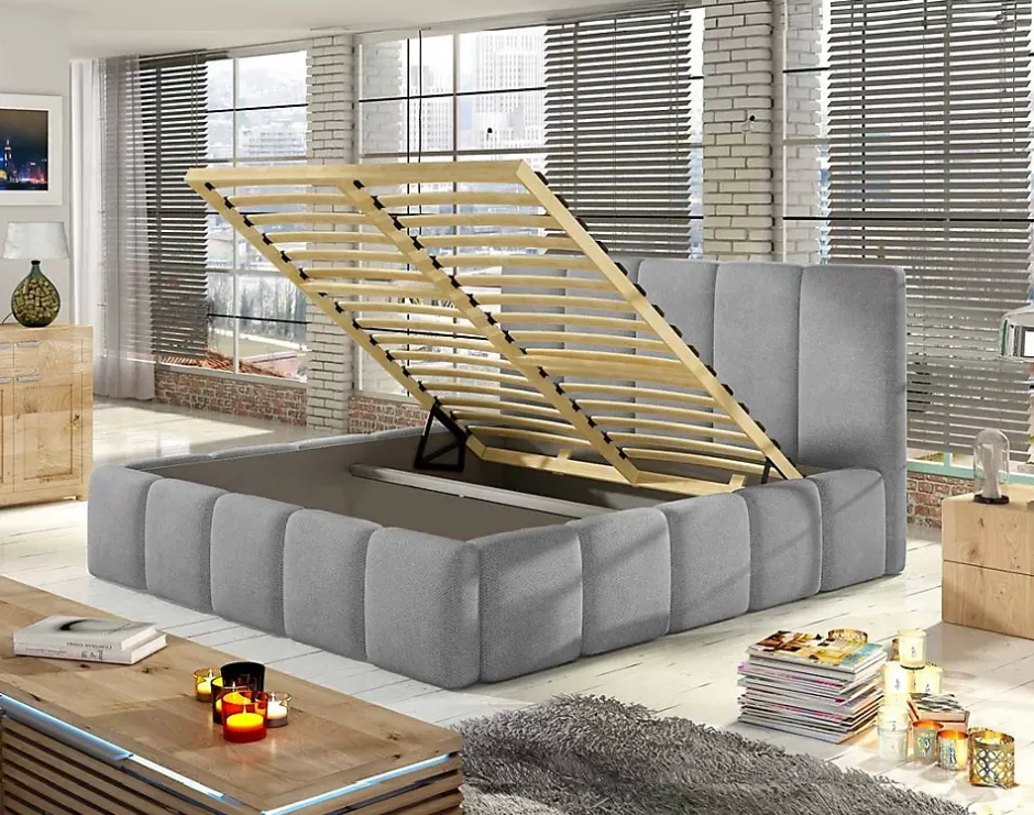 Best Mobilier Lucea - lit coffre - 160x200 - sommier inclus - en velours - Outlet