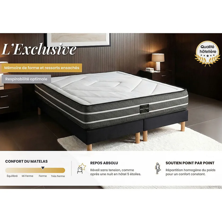 Prestige Literie Matelas Ressorts ensachés et mémoire de forme - Confort : Ferme