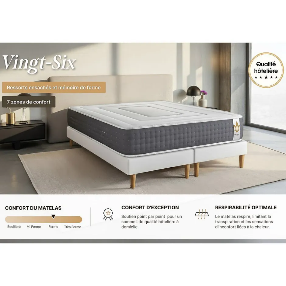 Litier Deluxe Matelas Ressorts ensachés et mémoire de forme - Confort : Ferme
