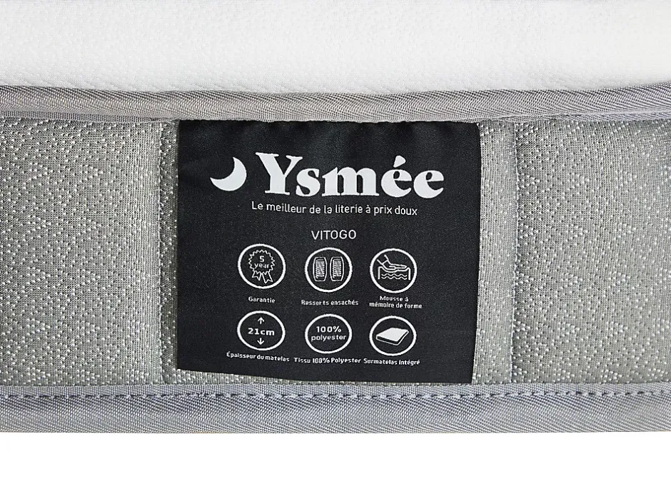 Vente-unique Matelas 140 x 190 cm ressorts ensachés et accueil mémoire de forme ép.21cm - VITOGO de YSMÉE