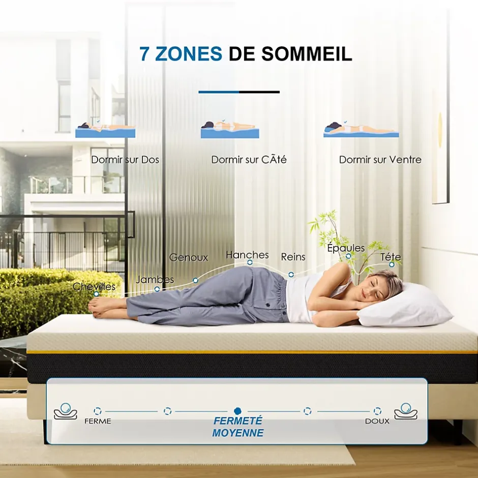 Teeno Matelas adulte de 17 cm, 90 x 200 cm (mousse à mémoire de forme + fibre de charbon de bambou) Online