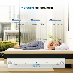 Teeno Matelas adulte double couche en mousse mousse à mémoire de forme fibre de charbon de bambou, 90x190 cm, 17 cm d'épaisseur