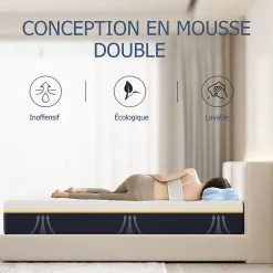 Teeno Matelas adulte double en mousse, 140x200 cm, 21 cm d'épaisseur