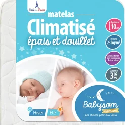 Babysom Matelas Bébé Climatisé - 1 Face Été Fraîche et 1 Face Hiver Ouatinée - Anti-acarien - Oeko-Tex - Fabrication française Online