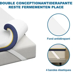 Teeno Matelas de 7,5 cm d'épaisseur, 160 x 200 cm, mousse à mémoire de forme, ergonomique, lavable
