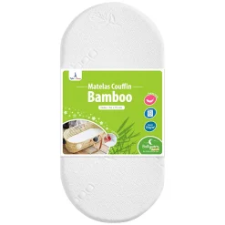 Babysom Matelas de Couffin Bamboo - 72x32x4 cm - Landau - Nacelle - Berceau - Viscose au toucher Ultra Doux - Forme Ovale - Déhoussable
