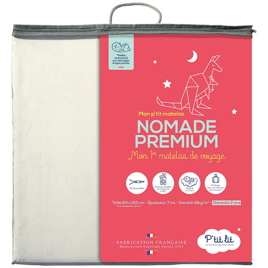 P’Tit Lit Matelas de Voyage Bébé - 60x120 cm - Pliant - Epaisseur 7 cm : Moelleux et confortable - Idéal pour couchage d'appoint
