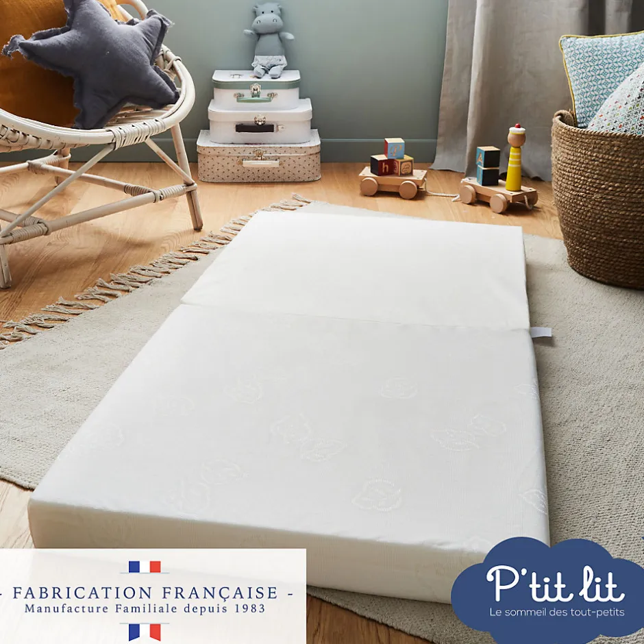 P’Tit Lit Matelas de Voyage Bébé - 60x120 cm - Pliant - Epaisseur 7 cm : Moelleux et confortable - Idéal pour couchage d'appoint