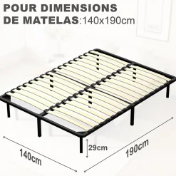 Teeno Matelas double en mousse de 17 cm + sommier à lattes de 16 rangs 140x190 cm Online