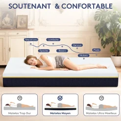 Teeno Matelas en mousse à mémoire de forme 90 x 200 cm , épaisseur 21 cm Hot