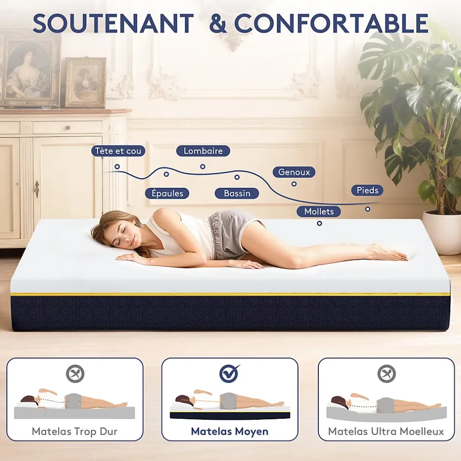 Teeno Matelas en mousse à mémoire de forme 90 x 190 cm , épaisseur 17 cm Discount