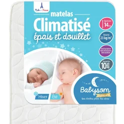 Babysom Matelas Enfant/Bébé Climatisé - 1 Face Été Fraîche et 1 Face Hiver Ouatinée - Anti-acarien - Oeko-Tex - Fabrication française