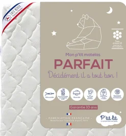 P’Tit Lit Matelas Enfant/Bébé Parfait - 2 Faces : Respirant l'Été / Douillet l'Hiver - Déhoussable - Anti Acarien