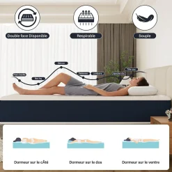 Teeno Matelas mousse 140x200, 32 cm Matelas en mousse, Advanced Sleep Care, Respirant, Zone 7, réversible des deux côtés